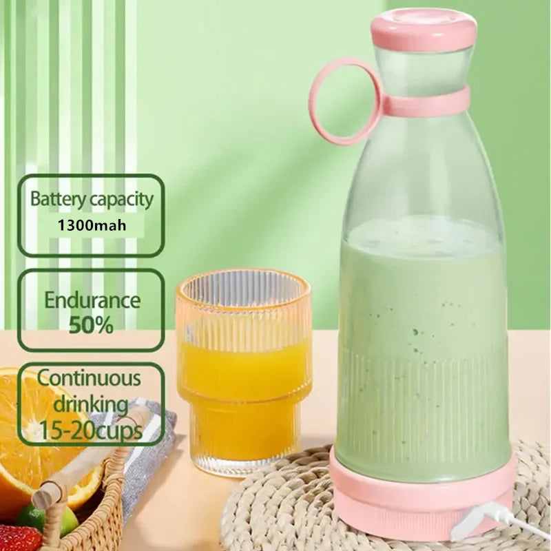 Electric Juicer Cup 6-Blade USB Portable Mini Blender Pink-2
